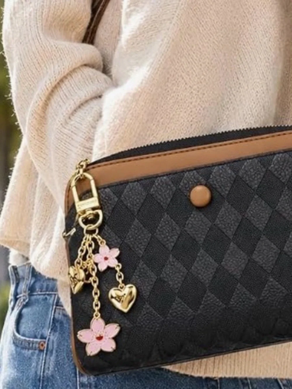 Louis Vuitton Flower & Heart Bag Charm Key Holder